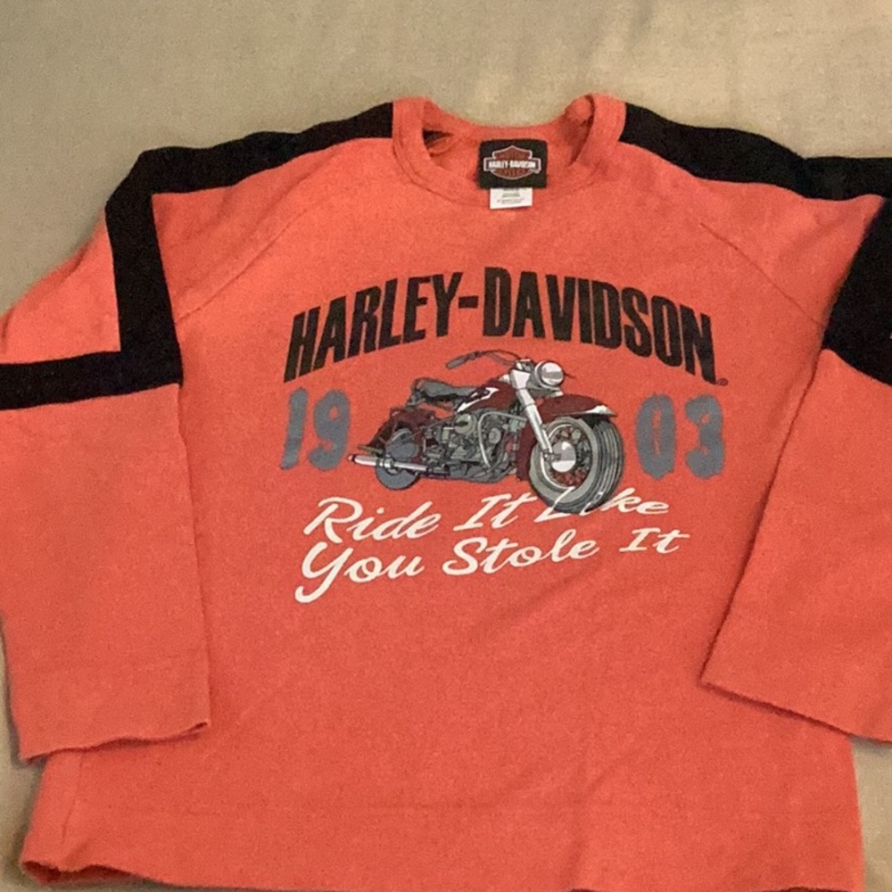 Harley-Davidson Orange and Black Crewneck Sweater